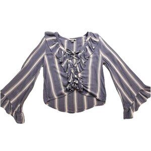 American Eagle Top Small Cropped Ruffle Bell Sleeve Lace Up Striped Coquette